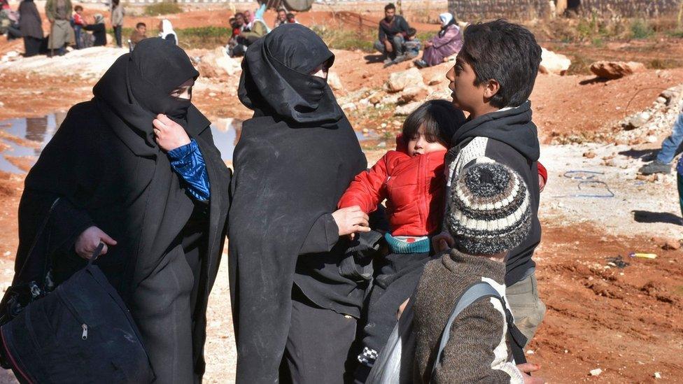 Aleppo residents at a camp in the government-held part of the city on 27 November 2016