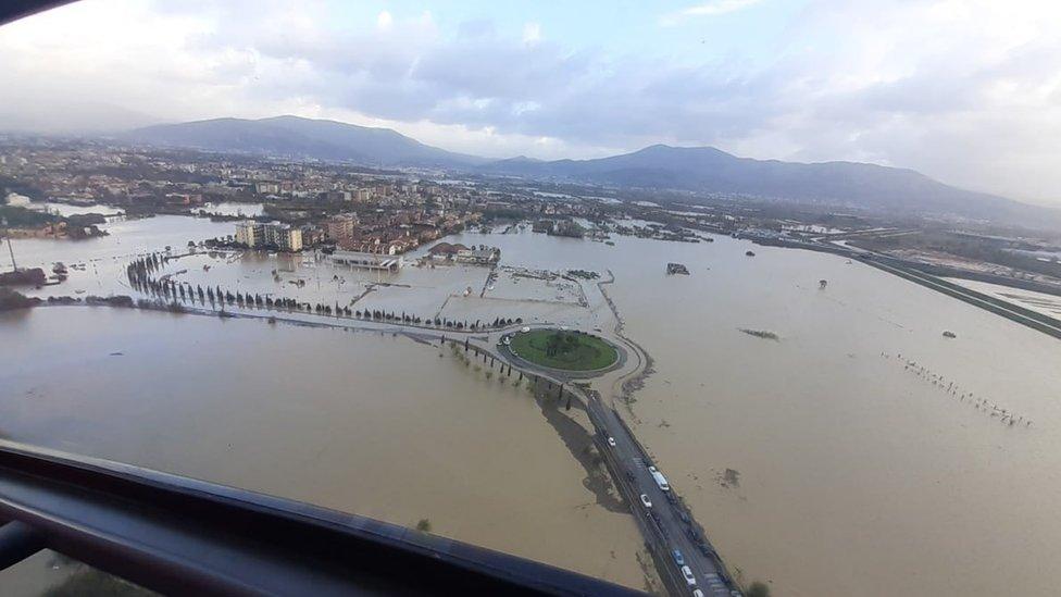 This was the scene over Campi Bisenzio and Prato after the River Bisenzio burst its banks