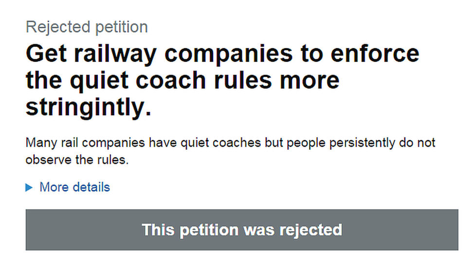 A petition asking for railway companies to enforce quietness of the quiet coach