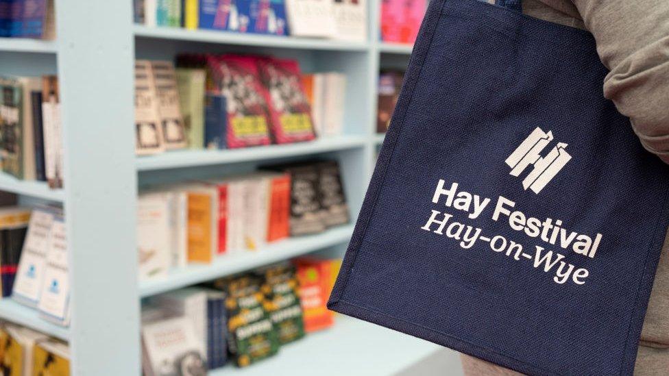 A tote bag reading Hay Festival: Hay-on-Wye