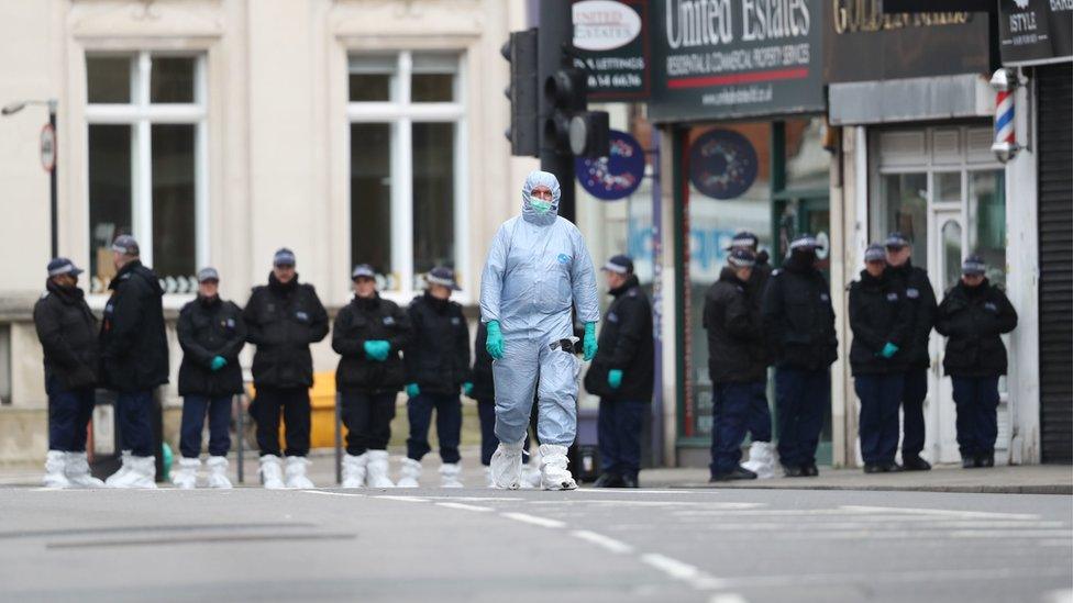 Police activity at the scene following the terror attack in Streatham High Road, south London by Sudesh Amman, 20, who was shot dead by armed police following what police declared as a terrorist-related incident