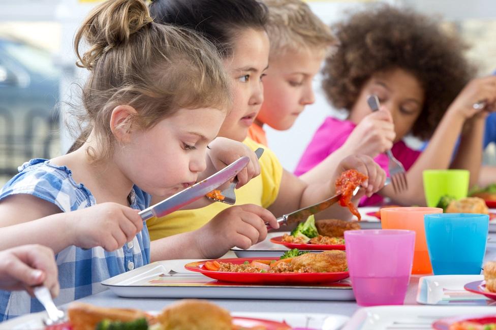 Children eating school meals