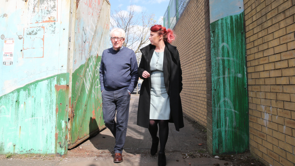 Louise Haigh and community worker Jackie Redpath