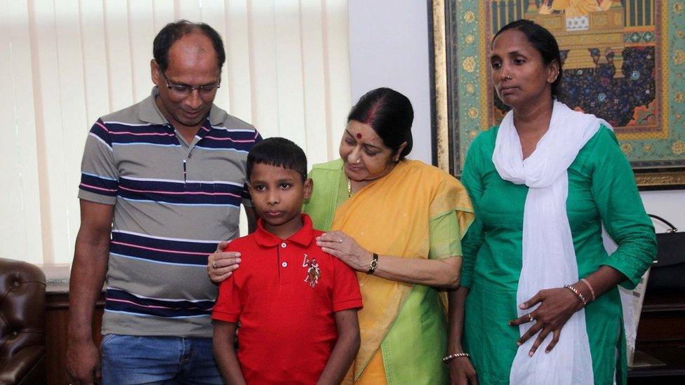 Sonu and his parents met Foreign Minister Sushma Swaraj on Thursday