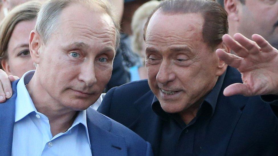 Vladimir Putin with Silvio Berlusconi in Yalta in 2014