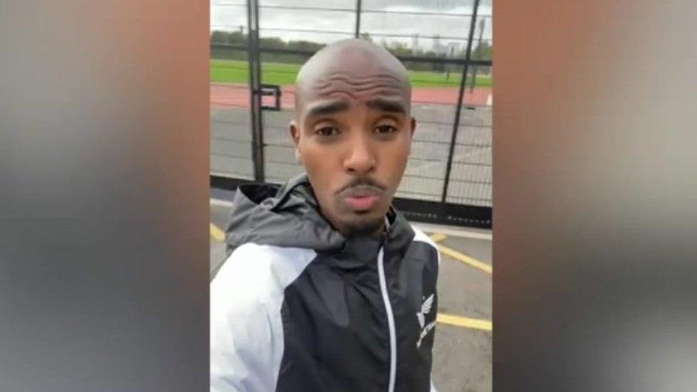 Mo Farah giving a message of congratulations to Gary McKee