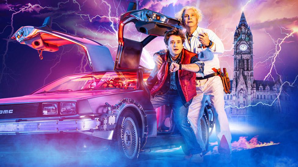 Olly Dobson and Roger Bart in Back To The Future: The Musical