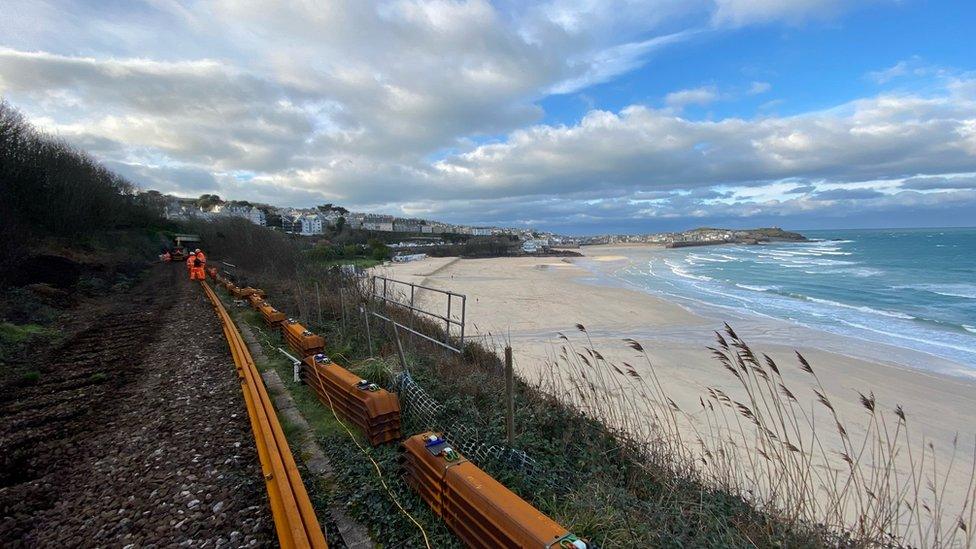 Railway track near St Ives being laid