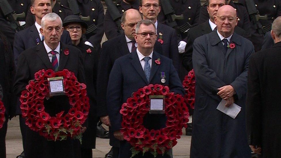 Sir Jeffery Donaldson was among UK political leaders at the Cenotaph in London.