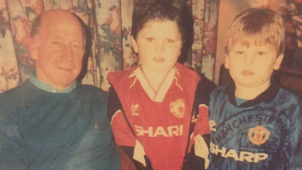 Sir Bobby Charlton with Sam Nunn and his brother Jim