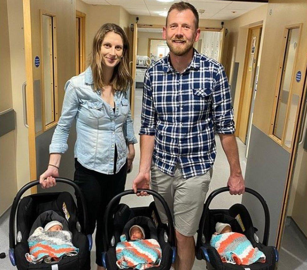 Shannon and Matthew Steele with their triplets