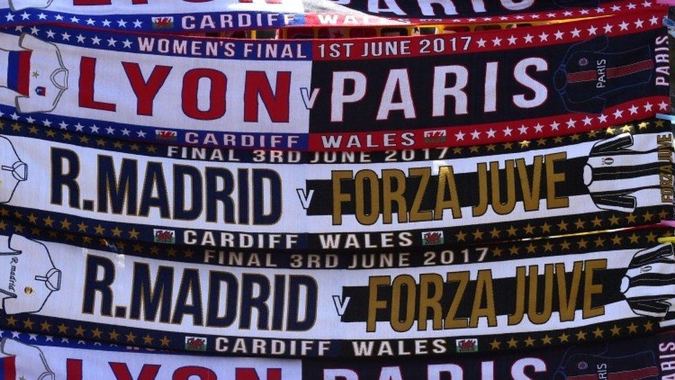 Scarves on sale in the city of Cardiff