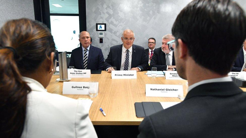 Scott Morrison speaking to social media executives in a meeting last week