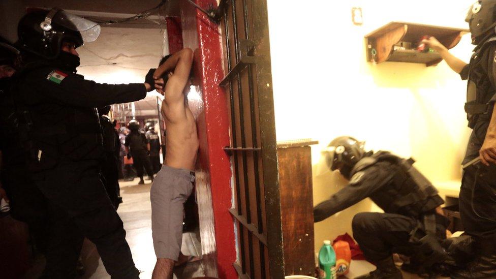 A prison cell in Acapulco, Mexico, being searched for drugs and weapons