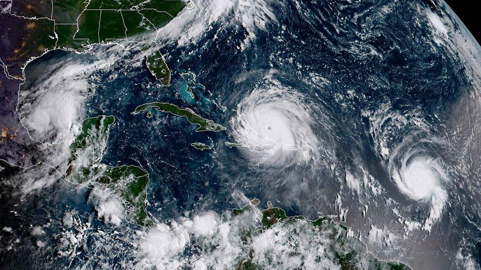 Satellite picture showing hurricanes