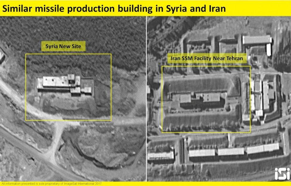 Pictures reportedly taken from an Israeli satellite show what ImageSat International said was the site of an Iranian missile production facility currently being built near the town of Baniyas in north-western Syria (16 August 2017)