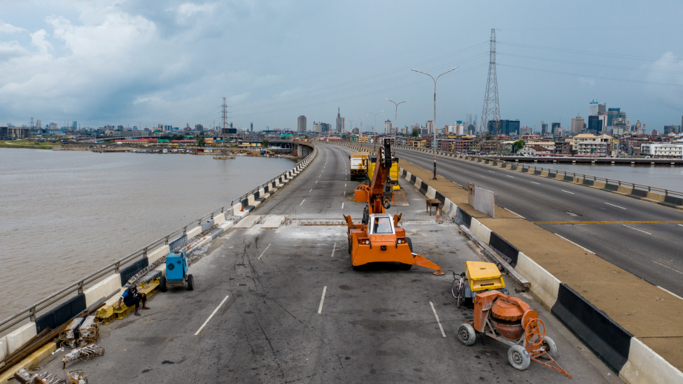 Work being carried out on the Third Mainland Bridge in Lagos, Nigeria