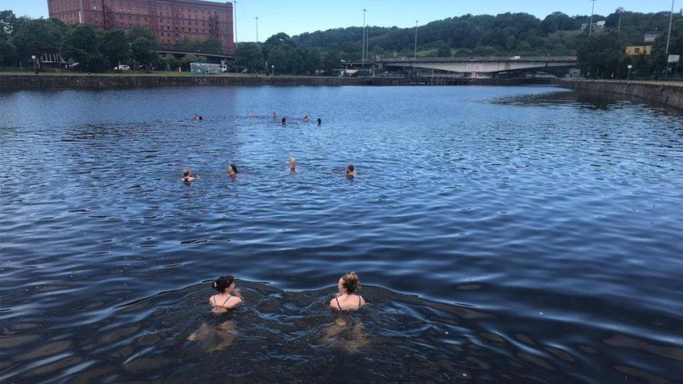 A swimming protest in Bristol's Cumberland Basin