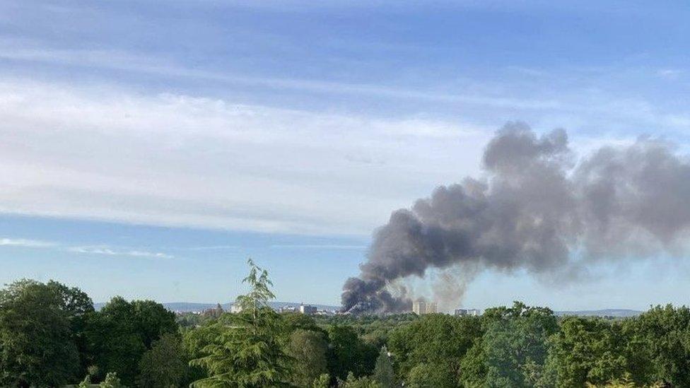 Plumes of smoke in Preston