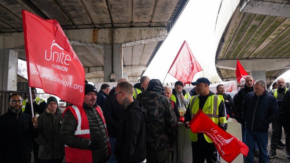 Striking bus workers