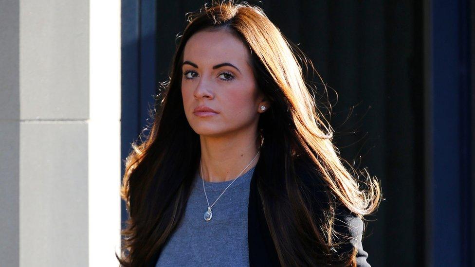 Stacey Flounders, the girlfriend of footballer Adam Johnson, arrives at Bradford Crown Court