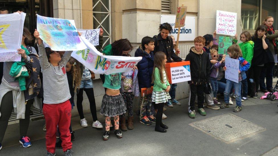 Protestors outside DFE