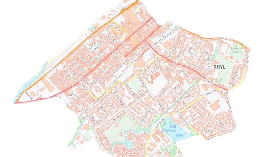 Map of affected area in Rhyl