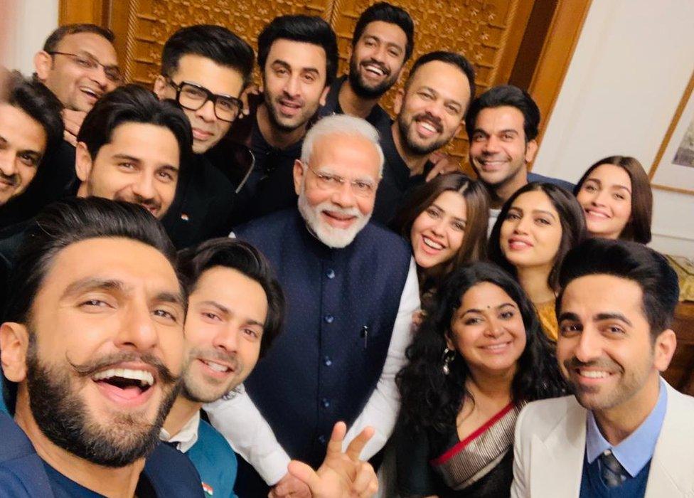 Some of Bollywood's biggest stars pose for a selfie with PM Modi