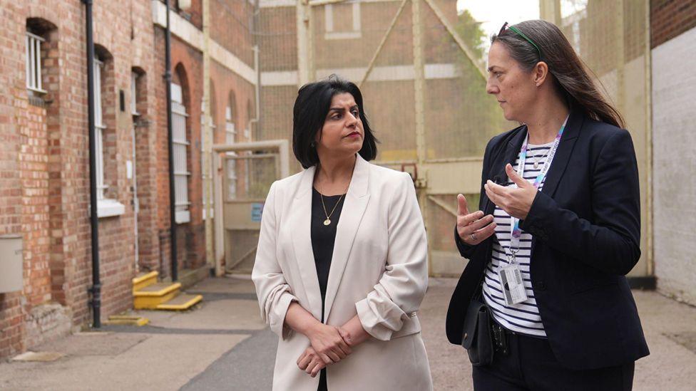 Shabana Mahmood with HMP Bedford Governor Sarah Bott, inside Bedford prison, Harpur, Bedfordshire