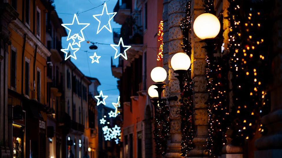 Stock image of Christmas Lights in a town