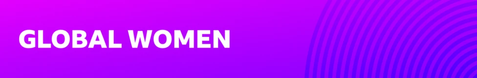 Purple bar with GLOBAL WOMEN written on it in white text.