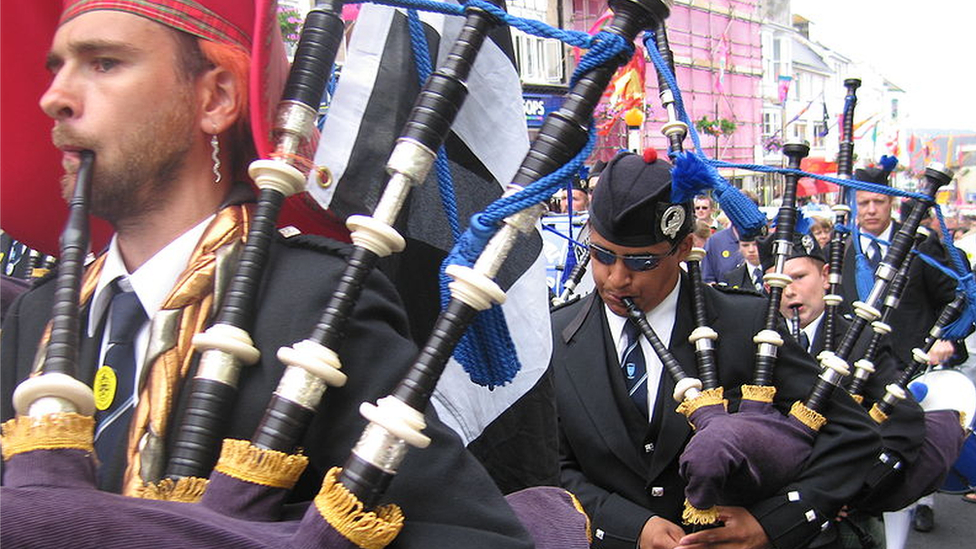 A pipe band in Penzance, Cornwall