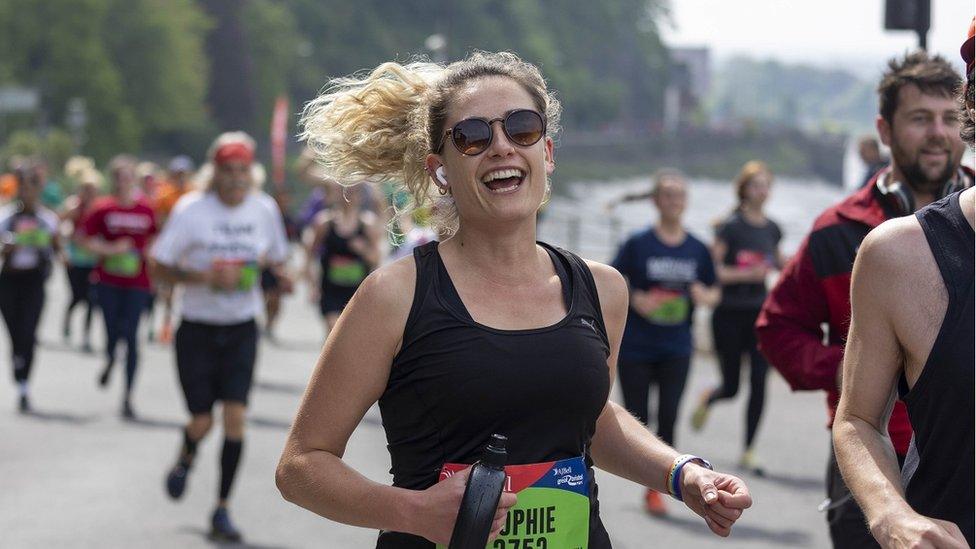 Female runner on the Portway in Bristol as part of the Great Bristol Run