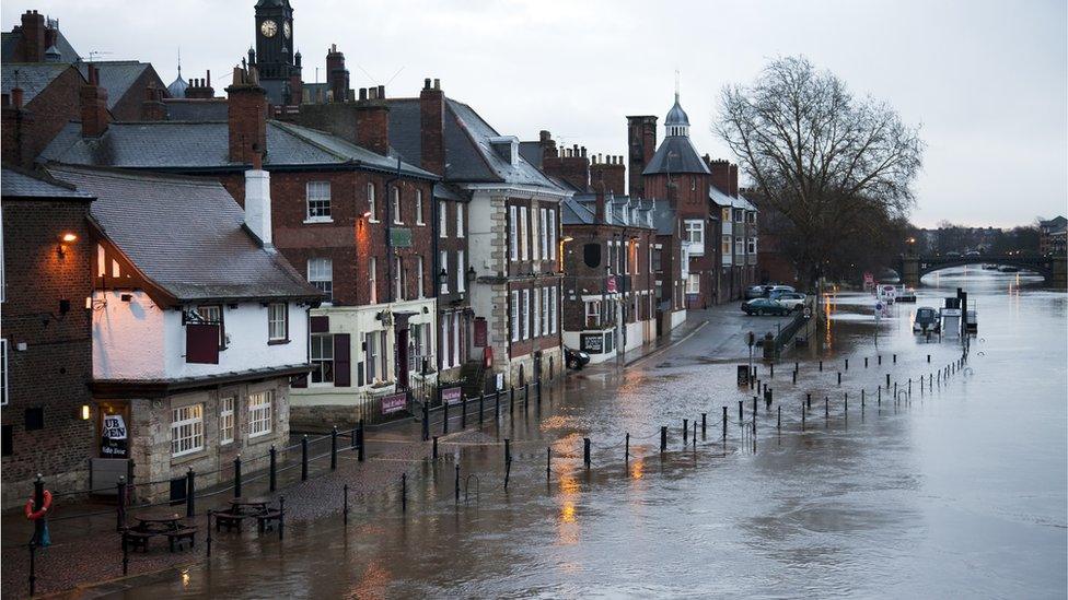 The River Ouse in York, UK, breaks its banks