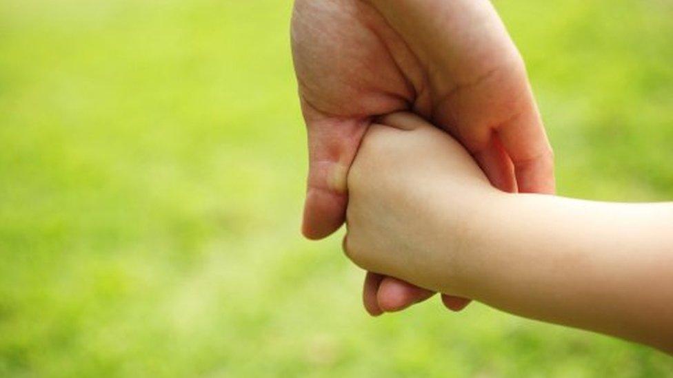 Child holding adult hand