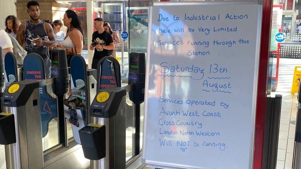 Rail strike warning sign at Stoke-on-Trent station