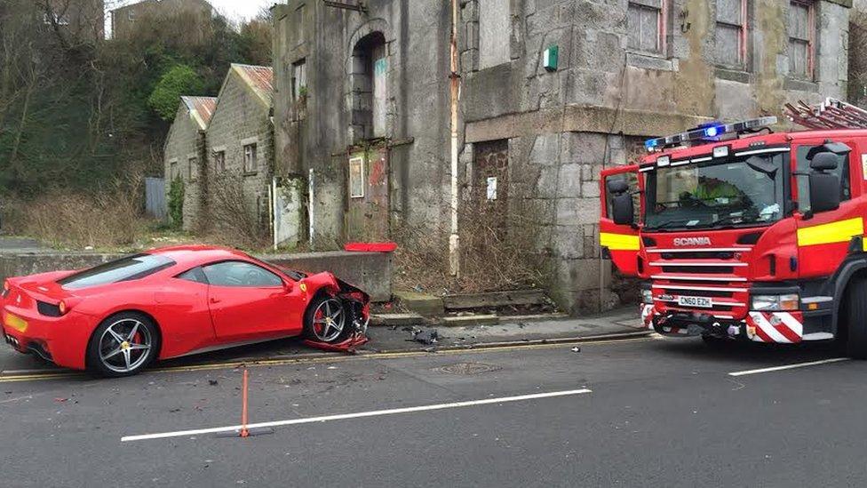 The crashed Ferrari