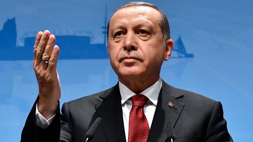 Turkey's President Recep Tayyip Erdogan attends a press conference at the G20 Summit in Hamburg, Germany, on 8 July, 2017.