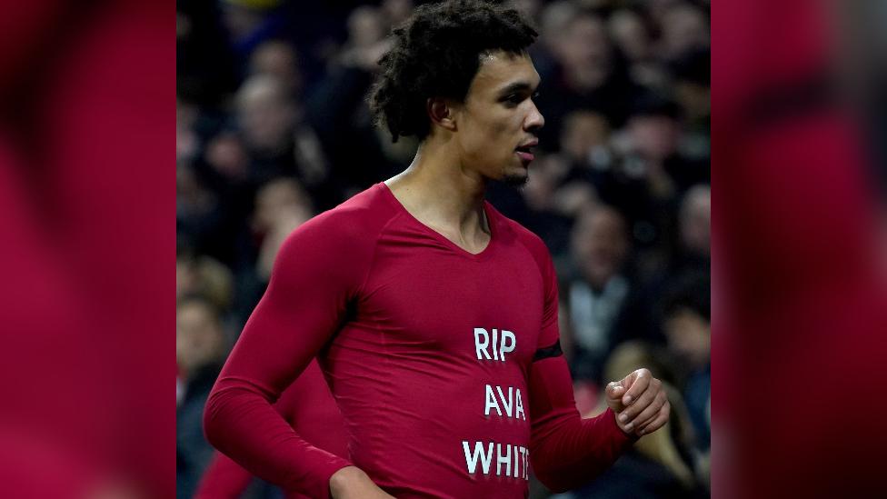 Trent Alexander-Arnold wearing a shirt in tribute to Ava White