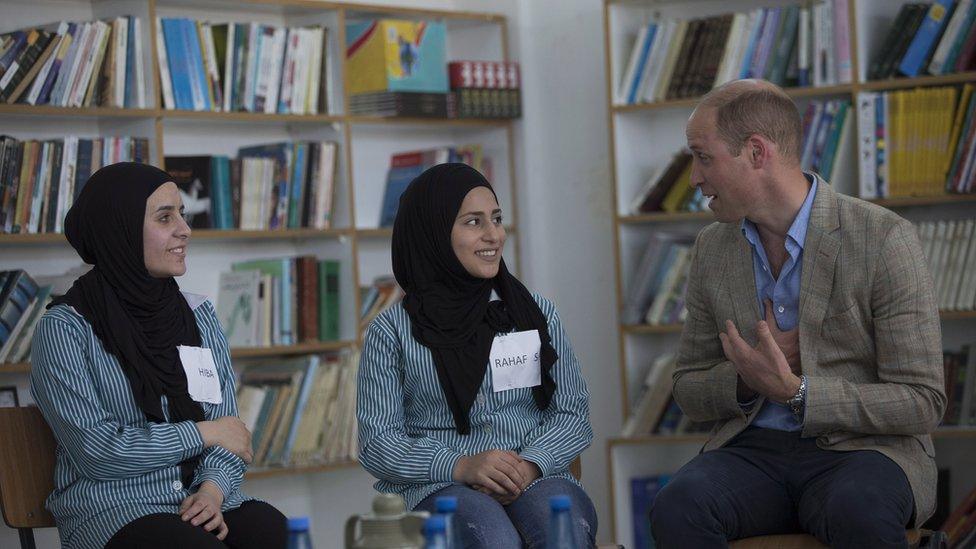 Prince William meeting students at the Jalazone refugee camp