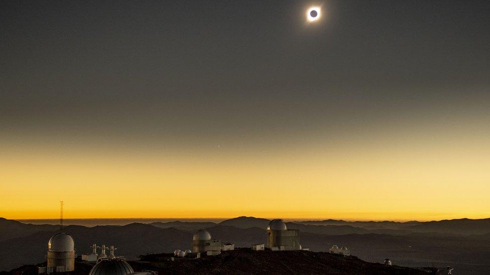 Solar eclipse as seen from the La Silla European Southern Observatory (ESO) in La Higuera, Coquimbo Region, Chile