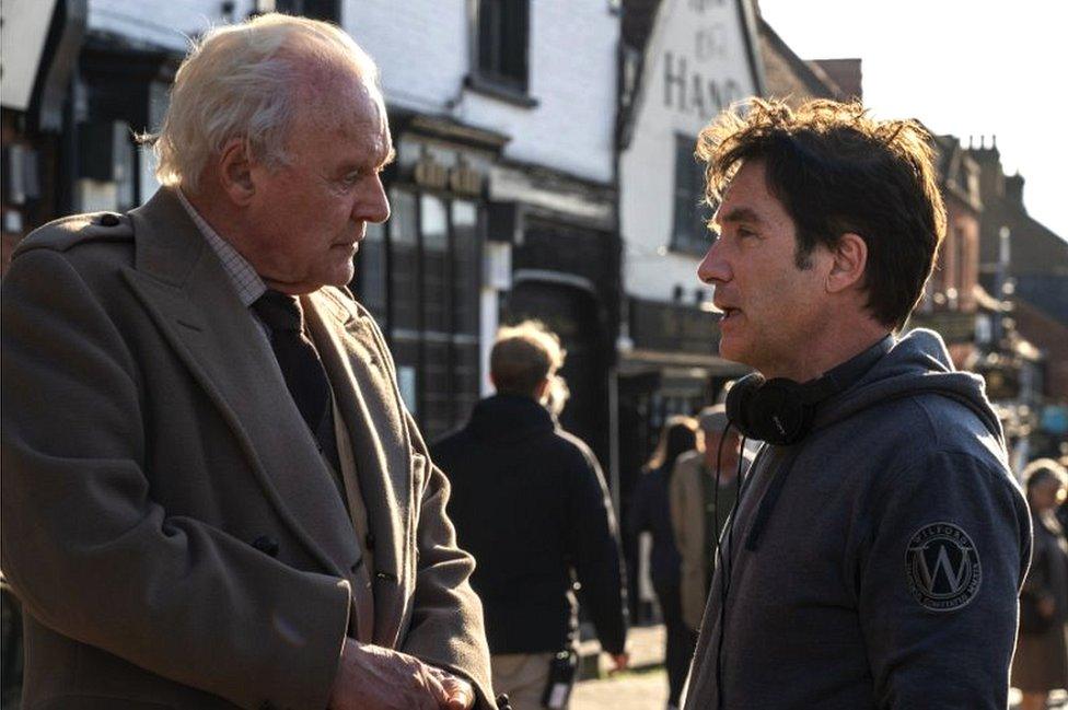 Sir Anthony Hopkins on the set of One Life with director James Hawes