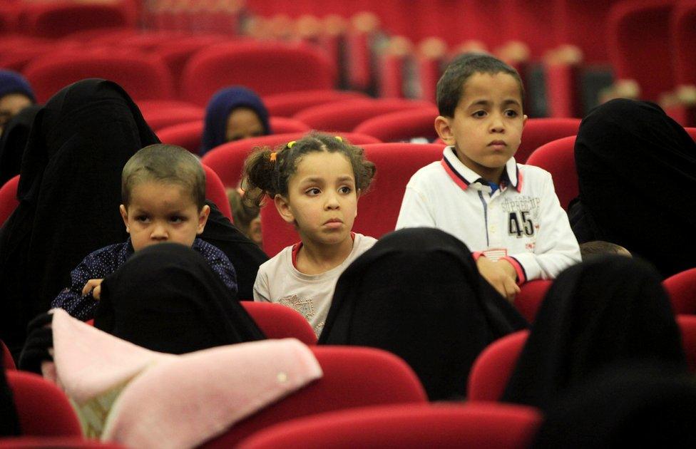 Female jihadists and their children sit at Reform and Rehabilitation foundation in Mitiga in Tripoli, Libya April 19, 2017. REUTERS/Ismail Zitouny