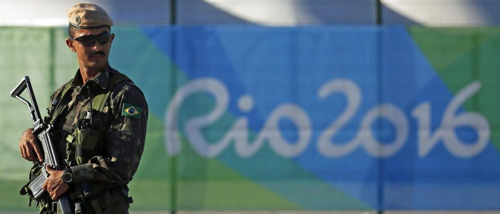 A special police forces officer outside the Olympic Park in Rio de Janeiro, - 24 July 2016