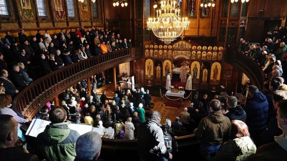 Service at Ukrainian Catholic Eparchy of Holy Family of London in Mayfair.