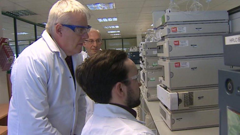 Carwyn Jones visiting a Deeside pharmaceutical firm