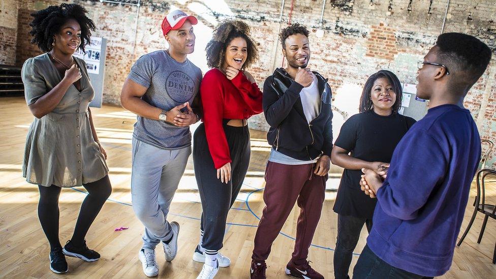 The cast of Ain't Misbehavin' with director Tyrone Huntley