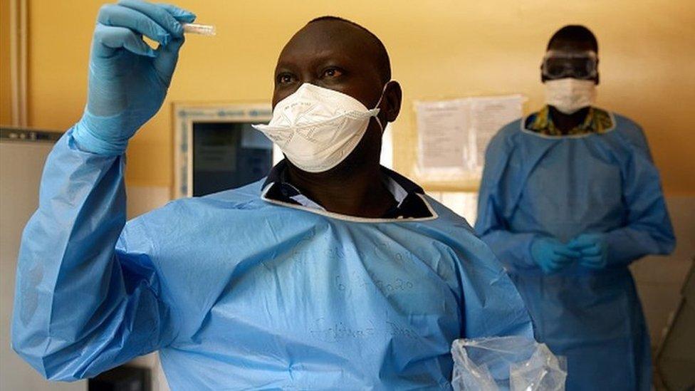 Lab technician tests samples for COVID-19 in a laboratory in Juba, South Sudan