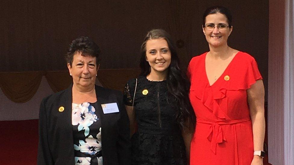 Susan with her daughter Julie and granddaughter Abbie, as Abbie collected her gold award at Buckingham Palace in 2019