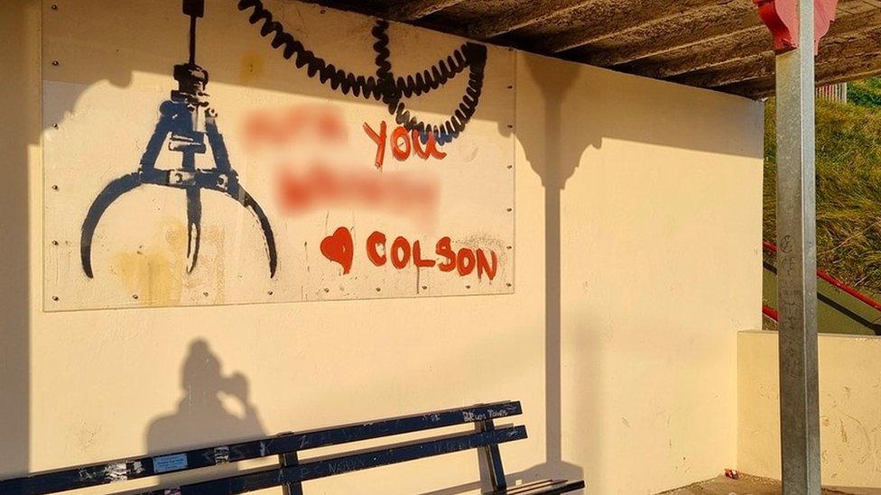 Graffiti on Banksy work at Gorleston